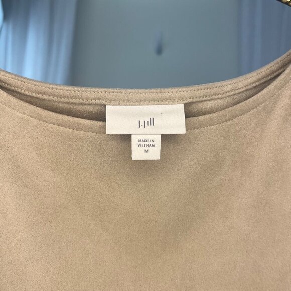 J Jill Linen Faux Suede Blouse Ladies Size MED Beige Color Boho Career Casual - Picture 3 of 5